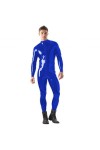JQYTEN Grande Taille S-6XL Hommes Wetlook PVC Moulante Combinaison Fermeture éclair Avant Zentai à Manches Longues Cosplay Ca