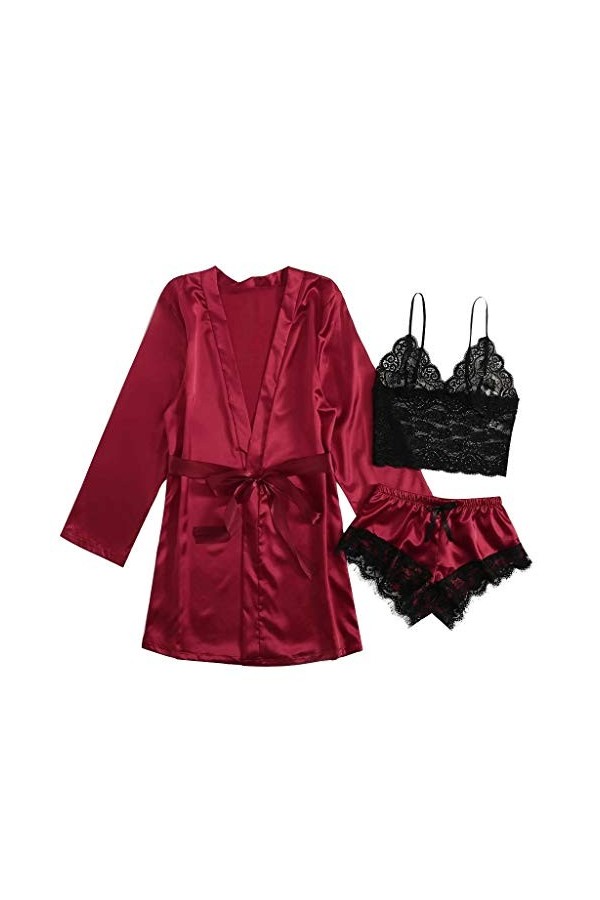 Womens Lingerie Set Fashion Camisole Pyjama Set avec Robe Tenues érotiques Coquines Cadeau de Soutien-Gorge de Tous Les Jours