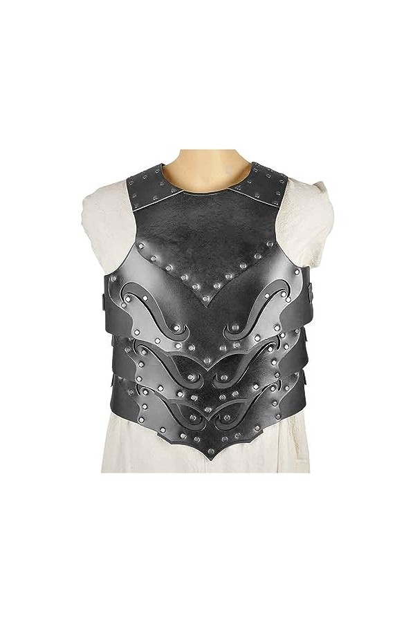RIVINE Médiéval Elfe Noir Poitrine Armure Gilet Chevalier Gladiateur Pirate PU Cuir cuirasse Cosplay Costume Tenue cuirasse f