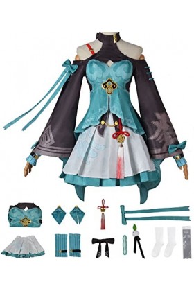 Foanja Qingque Déguisement Femme Cosplay Anime Honkai Star Rail Qingque Complets Jeux Uniformes et Accessoires Perruques pour