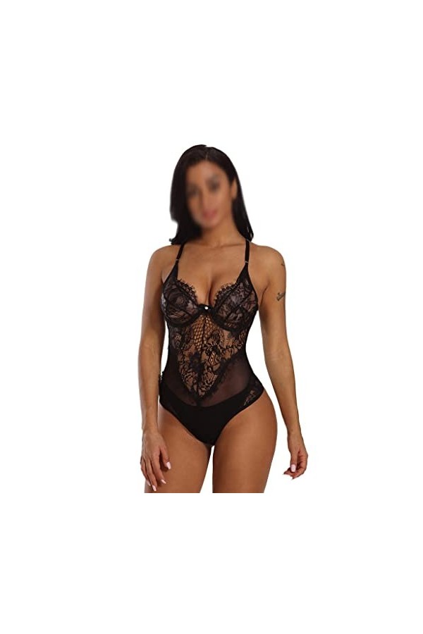 Générique Sexy Creux Halter Cils Dentelle Combinaison Pyjama Femme Dentelle Lingerie Sexy Chemise de Nuit Babydoll Vêtements 