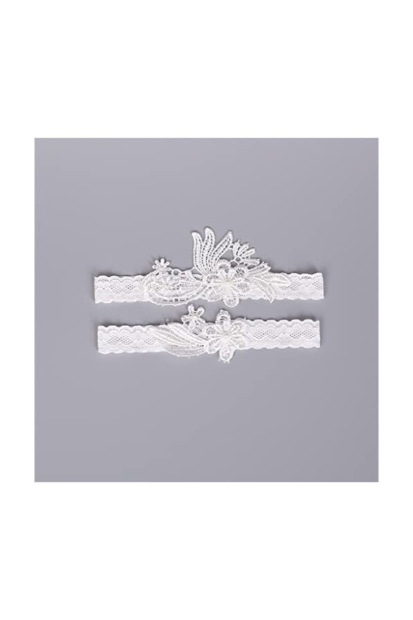 ZTTTD Blanc Floral per Perle Sexy Garse Garters 2pcs Set for Les Femmes Accessoires de mariée