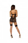 Dreamgirl Guépière en Dentelle et résille, Porte Jarretelles et String Assorti Noir - DG12764BLK - XL, Noir