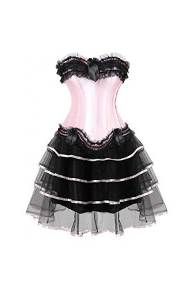 yumeng Lingerie corset à baleines pour femme couleur : rose, taille : 16-18 