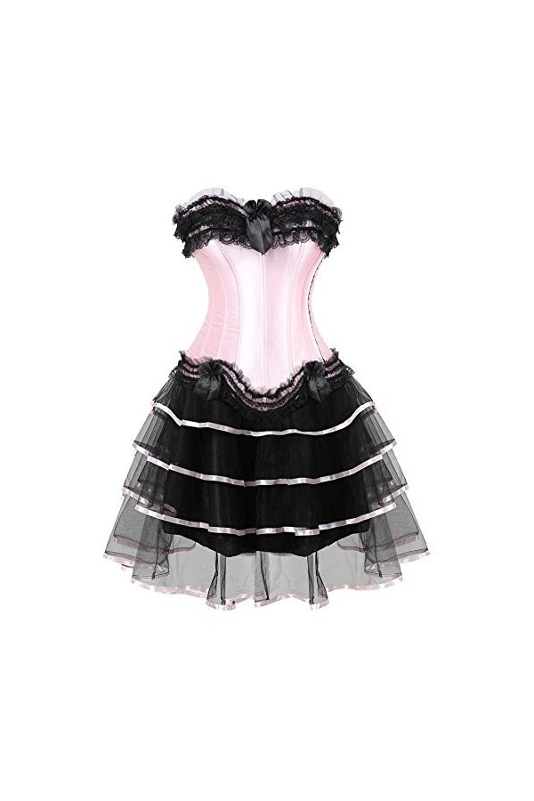 yumeng Lingerie corset à baleines pour femme couleur : rose, taille : 18-20 