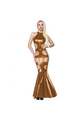 Robe longue sexy sans manches en cuir avec taille et jambes creuses Bleu ciel Taille XL