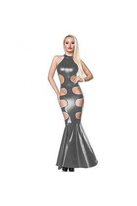 UUKR PLUS Taille Summer Long Robe Hollow Out Taille Jambières Sexy Sexy Robes Sans manches Sans manches Exotiques Faux Cuir C