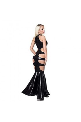 UUKR PLUS Taille Summer Long Robe Hollow Out Taille Jambières Sexy Sexy Robes Sans manches Sans manches Exotiques Faux Cuir C