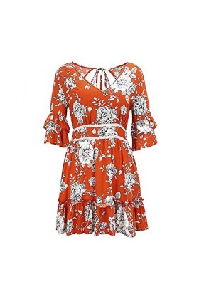 CHYSP Robes de Femme de Mode dété avec col Sexy sans Dos Robes Courtes de col en V décontracté Jupes de Vacances Dames vêtem