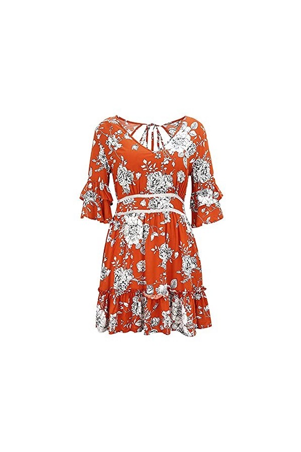 CHYSP Robes de Femme de Mode dété avec col Sexy sans Dos Robes Courtes de col en V décontracté Jupes de Vacances Dames vêtem