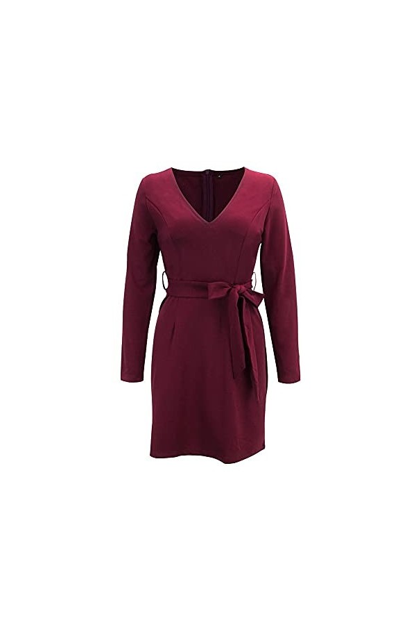CHYSP Robes de Bureau de Couleur Unie pour Femmes à Manches Longues à Manches Longues pour Femmes Jupe Crayon à col en V Robe