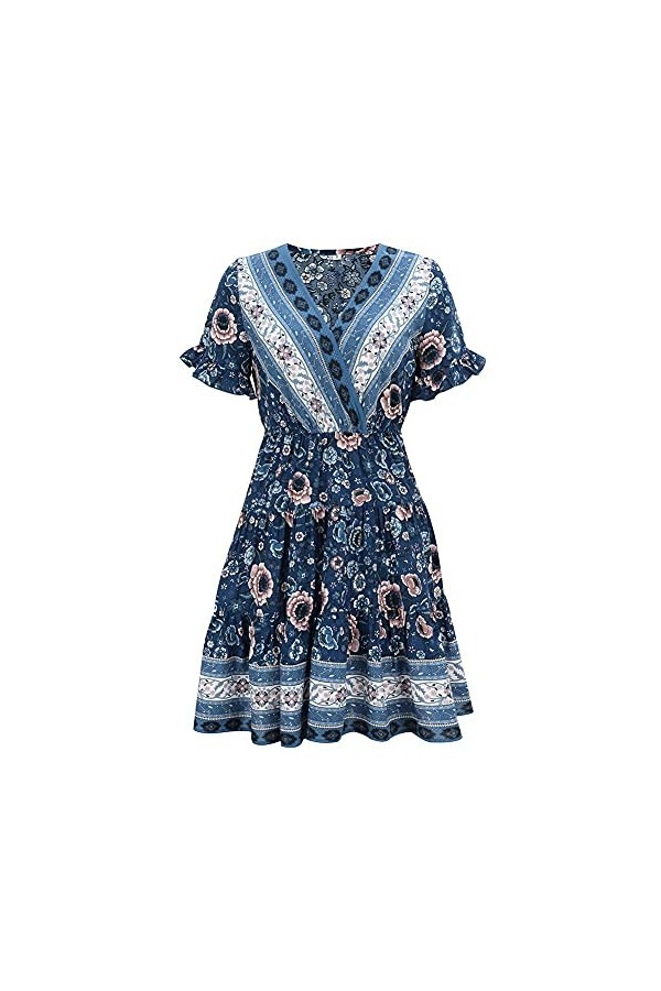 CHYSP Robes de Mode V-Col V imprimé Décontracté Bohemian Beach Jupes Robe Casual Sexy Jupes de Vacances Confortables Color :