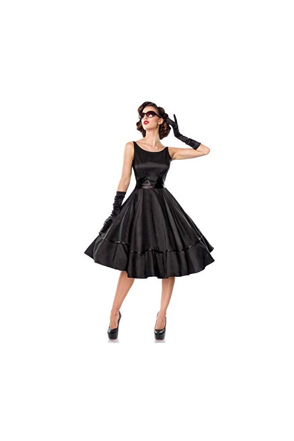 Belsira Robe Swing en Satin sans Manches, Noir , M