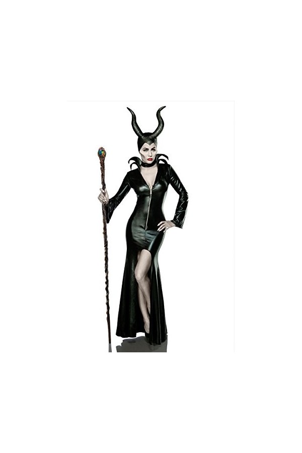 Costume de diable pour femme avec robe, collier, masque de corne de diable en noir foncé L