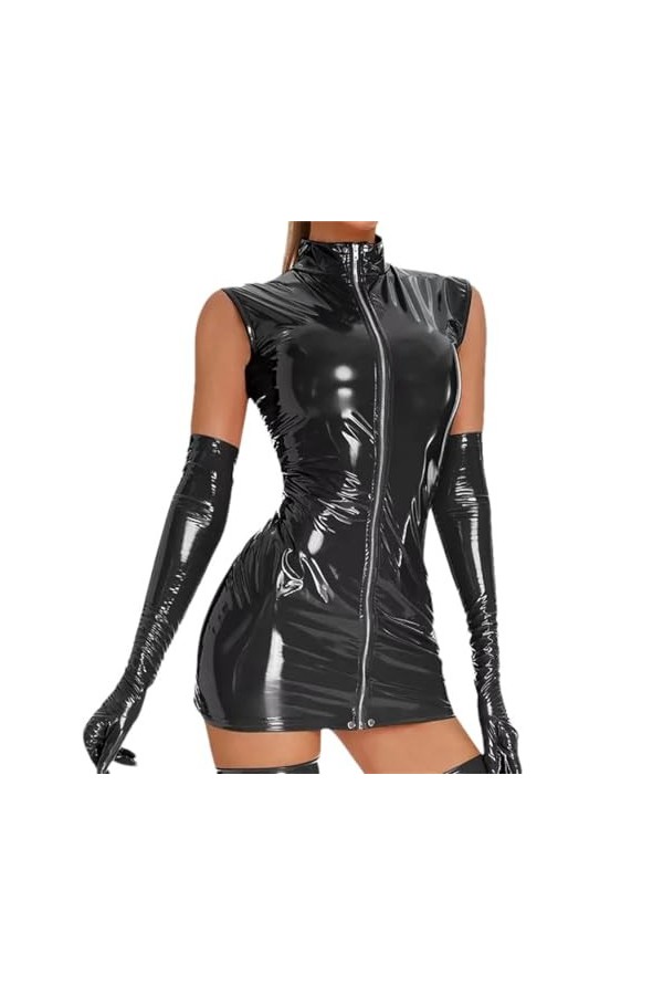 Robe Sexy en Cuir Brillant pour Femmes, Sac à Fermeture éclair, Jupe de Hanche, Robe Sexy Robe Rouge M Uniquement 