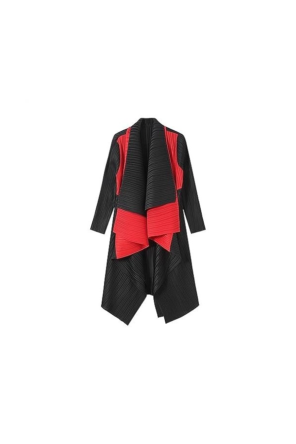 FAIRZ Patchwork Double col Cardigan à manches longues plissé Trench Coat femmes moyen automne dame coupe-vent Color : Red, S