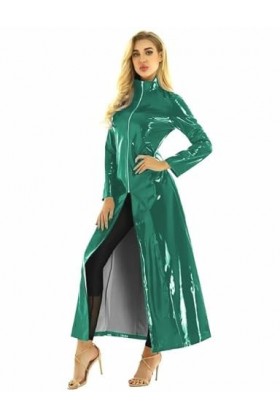 JQYTEN Women Long Sleeve Coats Unisex Men Women Wetlook PVC Leather Clubwear Female Nightclub Rave Party Pole Dance Costumes 