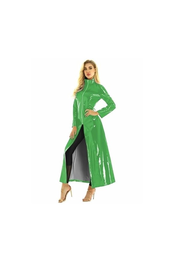 JQYTEN Women Long Sleeve Coats Unisex Men Women Wetlook PVC Leather Clubwear Female Nightclub Rave Party Pole Dance Costumes 