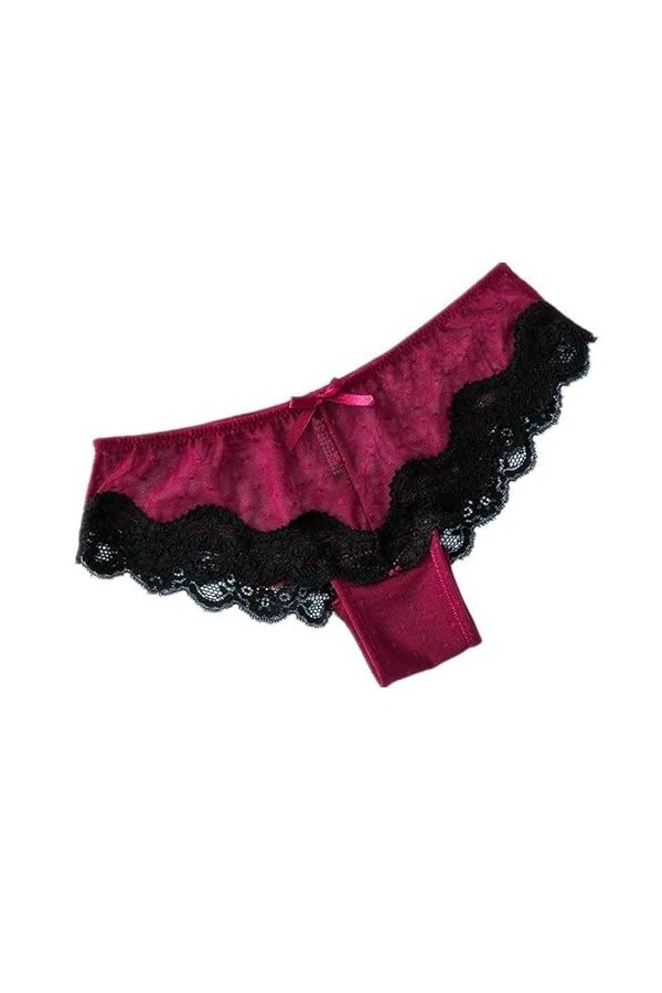 Culotte sexy en dentelle taille basse en maille flottante transparente pour femme, beige, XXL