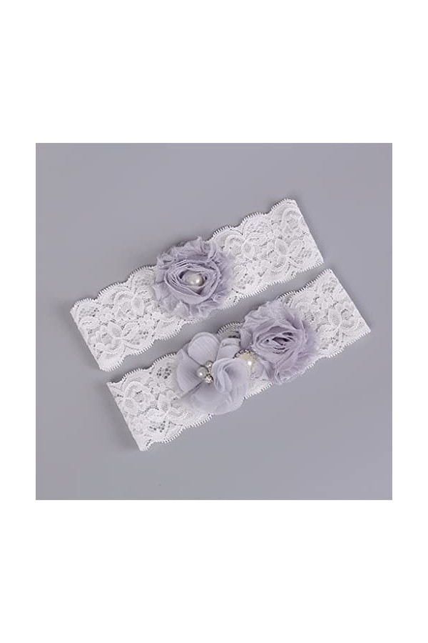 ZTTTD per Perle en Dentelle de Mariage Violet jarreter Fleur Blanche jarretières Sexy 2pcs Set for Femmes mariée la Jambe Nup