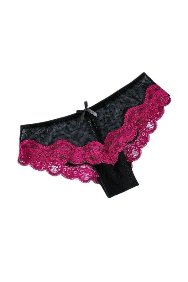 Culotte sexy en dentelle taille basse en maille flottante transparente pour femme, beige, XXL