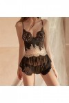 HTTJACK Pyjama Sexy sous-vêtement privé Femme Section Mince Glace Soie Bretelles Deux pièces Dentelle Creux Dos Nu