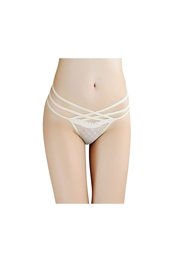 Culotte sexy en maille pour femme - Avec string en dentelle - Grande taille, beige, taille unique