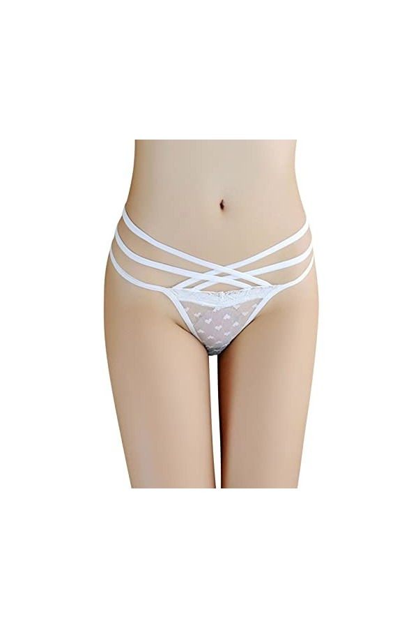 Culotte sexy en maille pour femme - Avec string en dentelle - Grande taille, beige, taille unique