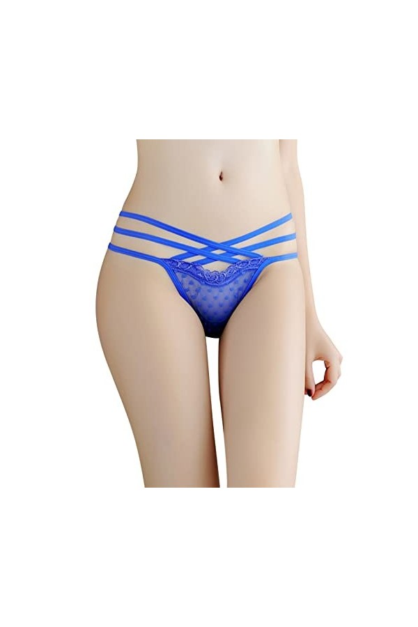 Culotte sexy en maille pour femme - Avec string en dentelle - Grande taille, beige, taille unique