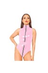 JQYTEN PVC érotique Faux Cuir Catsuit Fermeture éclair Avant Ouvert Entrejambe Combinaisons Punk Boucle sans Manches Body fét