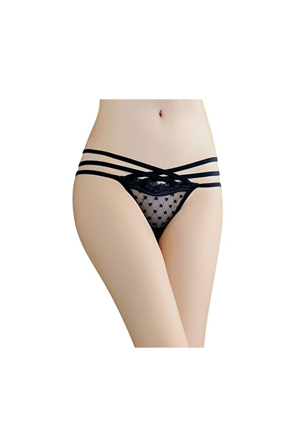 Culotte sexy en maille pour femme - Avec string en dentelle - Grande taille, beige, taille unique