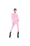 JQYTEN Lissage PVC Cuir Catsuit Sissy Faux Cuir Manches Longues Fermeture éclair Combinaison Maigre col Montant Latex Look Ba
