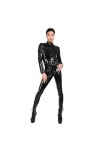 JQYTEN Lissage PVC Cuir Catsuit Sissy Faux Cuir Manches Longues Fermeture éclair Combinaison Maigre col Montant Latex Look Ba