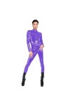 JQYTEN Lissage PVC Cuir Catsuit Sissy Faux Cuir Manches Longues Fermeture éclair Combinaison Maigre col Montant Latex Look Ba