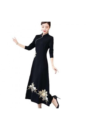 JYHBHMZG Robe chinoise de style rétro pour lautomne et lhiver - Épaissie, brodée - Pour femmes dâge moyen - Robe de mère C