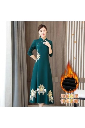 JYHBHMZG Robe chinoise de style rétro pour lautomne et lhiver - Épaissie, brodée - Pour femmes dâge moyen - Robe de mère C