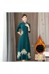 JYHBHMZG Robe chinoise de style rétro pour lautomne et lhiver - Épaissie, brodée - Pour femmes dâge moyen - Robe de mère C