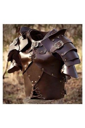 RIVINE Gladiateur Antique médiéval en Cuir PU Poitrine épaule Armure Steampunk Plastron Costume de GN Couleur : Dark Brown, 