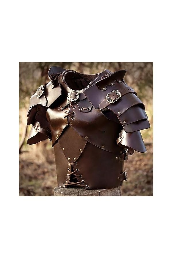 RIVINE Gladiateur Antique médiéval en Cuir PU Poitrine épaule Armure Steampunk Plastron Costume de GN Couleur : Dark Brown, 