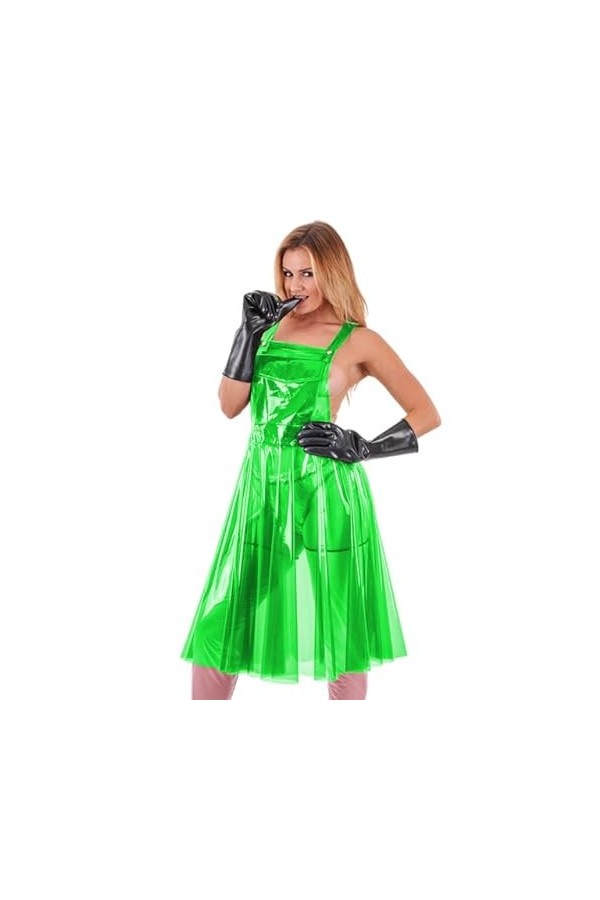 JQYTEN Summer Clear PVC Plastic Women Sexy Backless Dress Transparent Patent Leather Latex Dress French Maid Mini Skater Dres