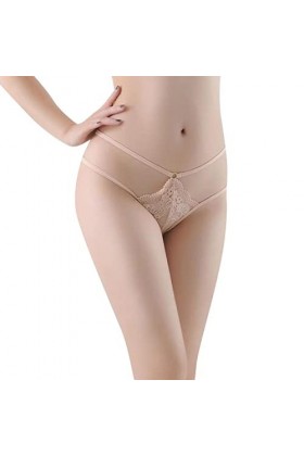 Culotte en dentelle pour femme - String sexy - Culotte taille basse - Boxer banane pour femme, beige, M
