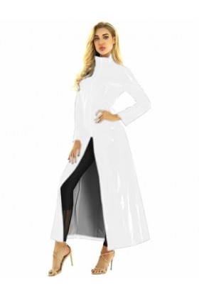 JQYTEN Women Long Sleeve Coats Unisex Men Women Wetlook PVC Leather Clubwear Female Nightclub Rave Party Pole Dance Costumes 