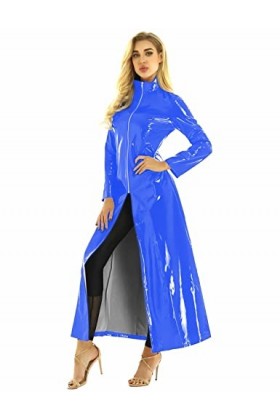 JQYTEN Women Long Sleeve Coats Unisex Men Women Wetlook PVC Leather Clubwear Female Nightclub Rave Party Pole Dance Costumes 