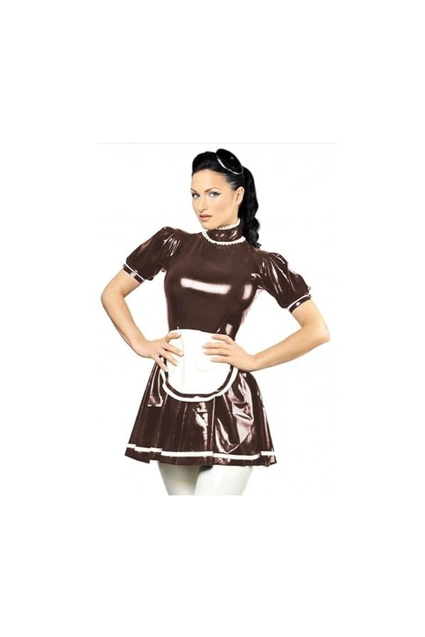 JQYTEN Cosplay Maid Dress + Apron Sexy High Neck Latex Dress Lady Role Play Servant Costume Retro Party Short Sleeve Vestido