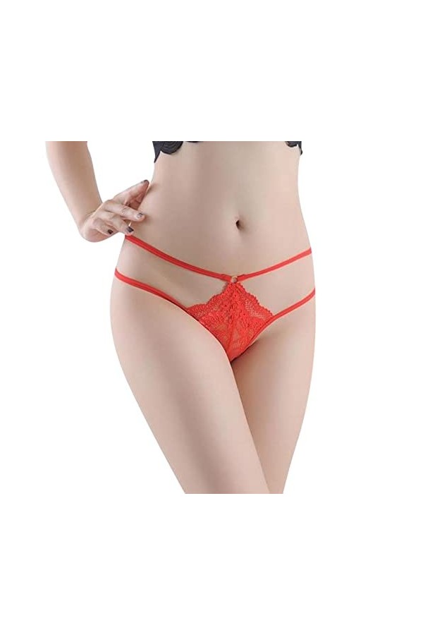 Culotte en dentelle pour femme - String sexy - Culotte taille basse - Boxer banane pour femme, beige, M