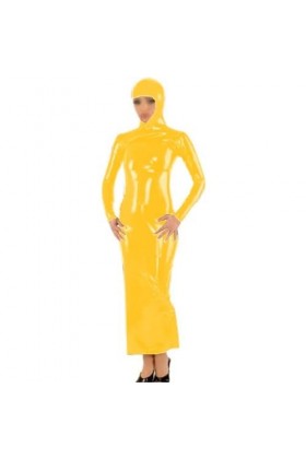 JQYTEN Plus Size Wetlook Long Sleeve Hooded Ankle Length Dress Women Halloween Cosplay Party Costume Novelty PVC Dress