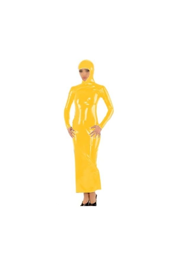 JQYTEN Plus Size Wetlook Long Sleeve Hooded Ankle Length Dress Women Halloween Cosplay Party Costume Novelty PVC Dress