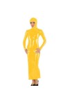 JQYTEN Plus Size Wetlook Long Sleeve Hooded Ankle Length Dress Women Halloween Cosplay Party Costume Novelty PVC Dress