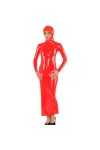 JQYTEN Plus Size Wetlook Long Sleeve Hooded Ankle Length Dress Women Halloween Cosplay Party Costume Novelty PVC Dress