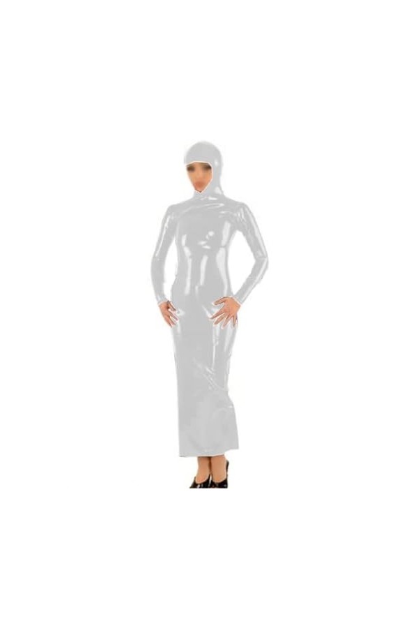JQYTEN Plus Size Wetlook Long Sleeve Hooded Ankle Length Dress Women Halloween Cosplay Party Costume Novelty PVC Dress
